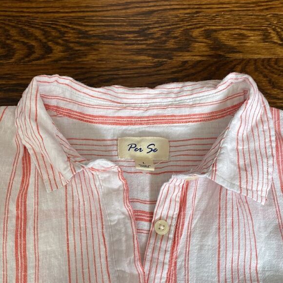 NWOT - Per Se Linen Blend Striped Pullover Shirt - Size Large - Picture 2 of 10